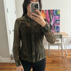 Metallic/Shimmery Sheer Green Button Up